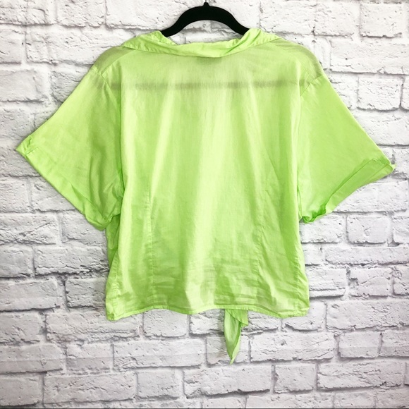 Avenue Lime Button Down Front Tie Crop Top - Picture 3 of 7